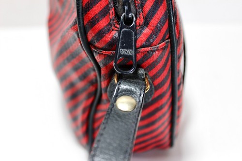 Vintage GUCCI Red and Black Stripe Canvas and Leather Clutch Wristlet Bag Italy - Picture 12 of 24