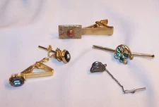 Vintage Tie Tack Pins/Tie Clip Lot of 5-Rhinestone, Black Onyx-DB: 14/20