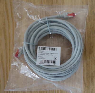RJ45 Patchkabel S/FTP, 5 Meter, Cat.6, halogenfrei, Ethernet, LAN, Netzwerkkabel