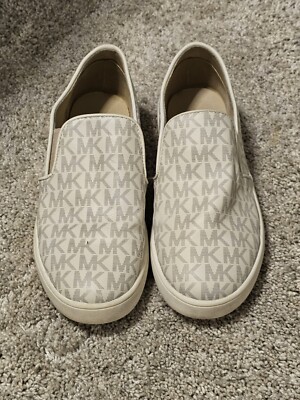 Girls Michael Kors White Gray Honesty Slip On Shoes Sz 3 PRE-OWNED