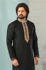 Indian Mens Designer Wedding Bollywood Party Wear Black Kurta Payjama From India