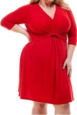 KINGSTON GREY Womens Twist-Front 3/4 Sleeve V Neck Above Knee Fit & Flare Dress