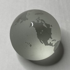 Frosted Glass Globe Earth Paper Weight Desk Decor 3"