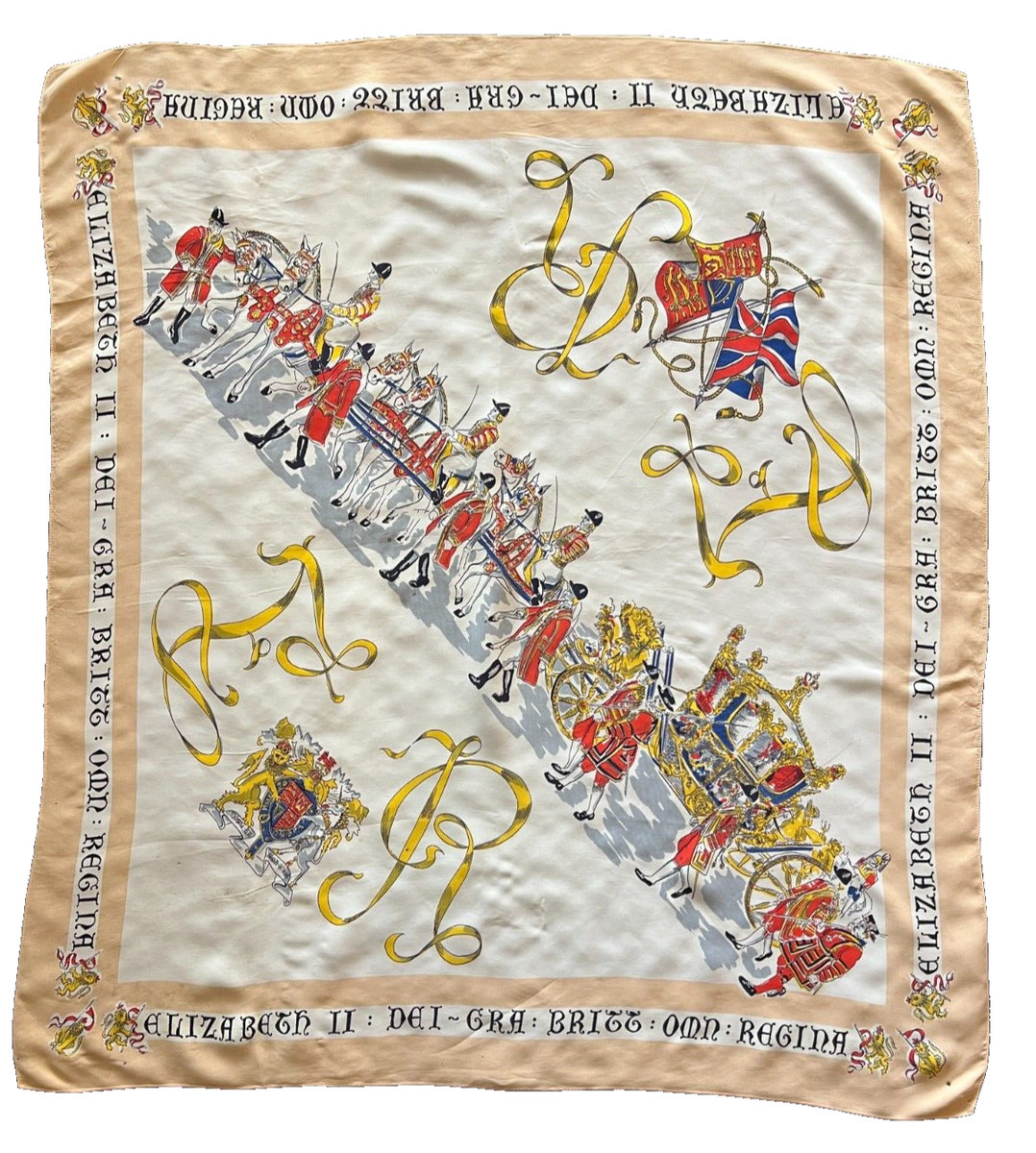 Qeelinレアカフス Vintage Queen Elizabeth II Coronation 1953 Carriage Twill Scarf
