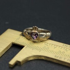 Amethyst birthstone 925 STERLING SILVER Vintage Estate Irish Claddagh size 5.5