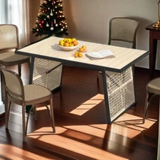 Outdoor Wood Patio Dining Table 6~8 Person Rectangular Garden Tables For Porch