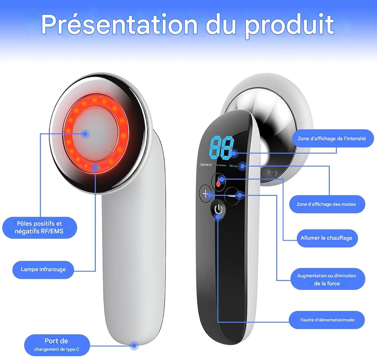 Masseur anti-cellulite compact à batterie avec 10 niveaux d'intensité réglables