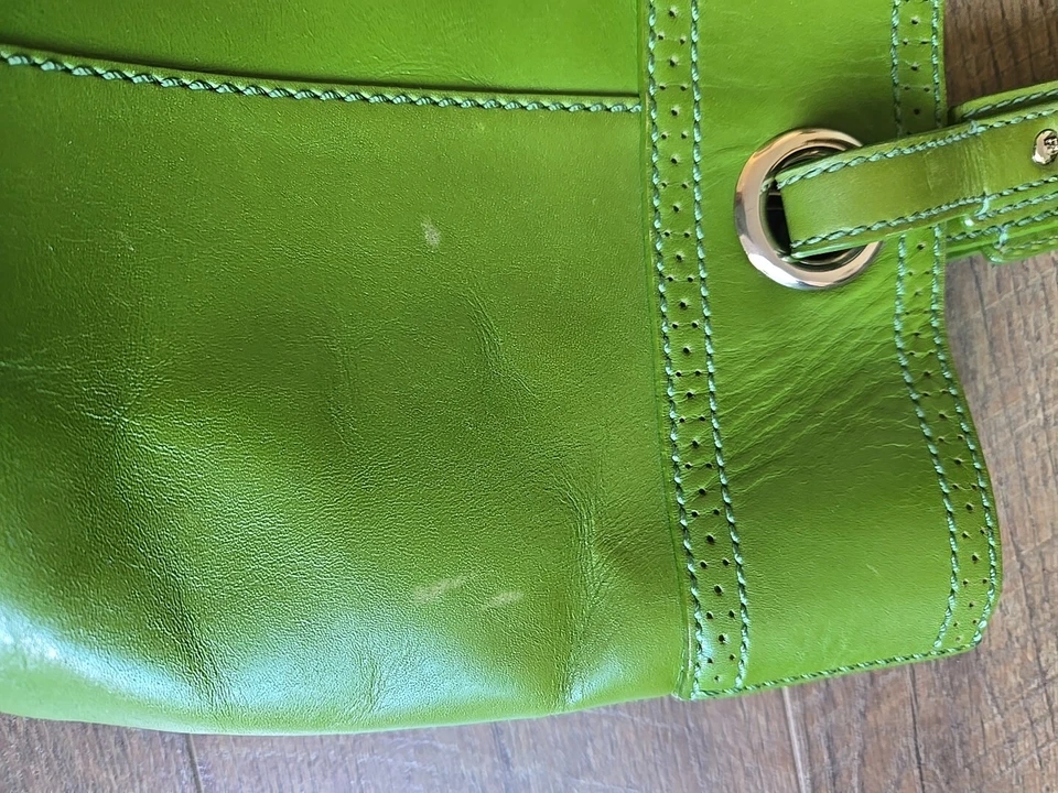 Kate Spade NY Bolso de Mano de Cuero Verde Cartera Bolso de Mano 10" X 14" X 5" Forro Floral Foto 4 de 4