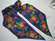 Vintage Liz Claiborne Polyester Scarf 65" x 7" Multicolor Bright Flowers Signed
