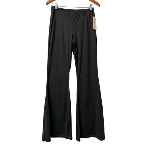 Eye Candy Black Flare Palazzo Wide Leg Pants Stretchy Elastic Waist Lounge L/G