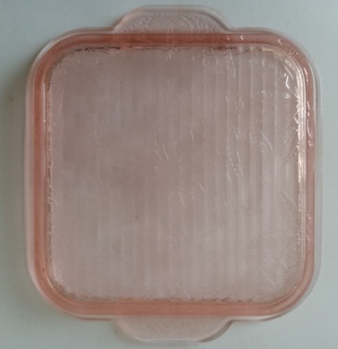 Vintage Pink Depression Glas 61/2" 2-Handled Square Ribbed Tray - Picture 5 of 9