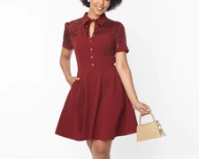 NWT Unique Vintage Burgundy Sequin Lace Fit & Flare Dress Plus Size 2X