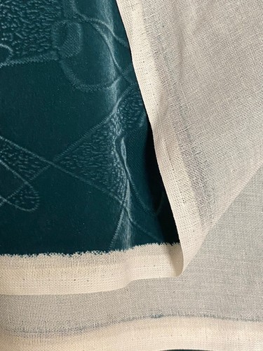 Vintage MCM Fabric Atomic Boomerang Textured Teal Green Flocked Velvet 2+Yds - Picture 7 of 9