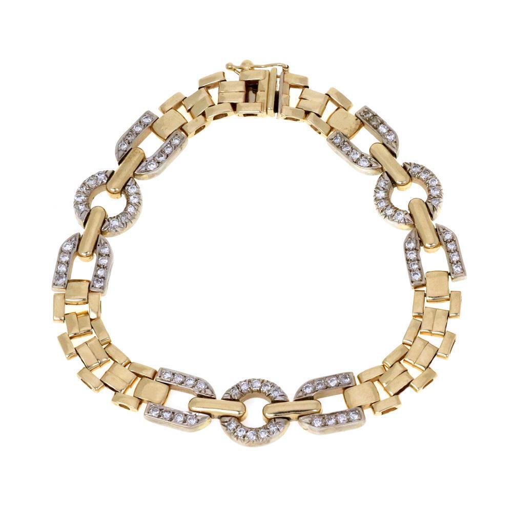14k Diamond Bracelet Fancy Link White And Yellow … - image 1