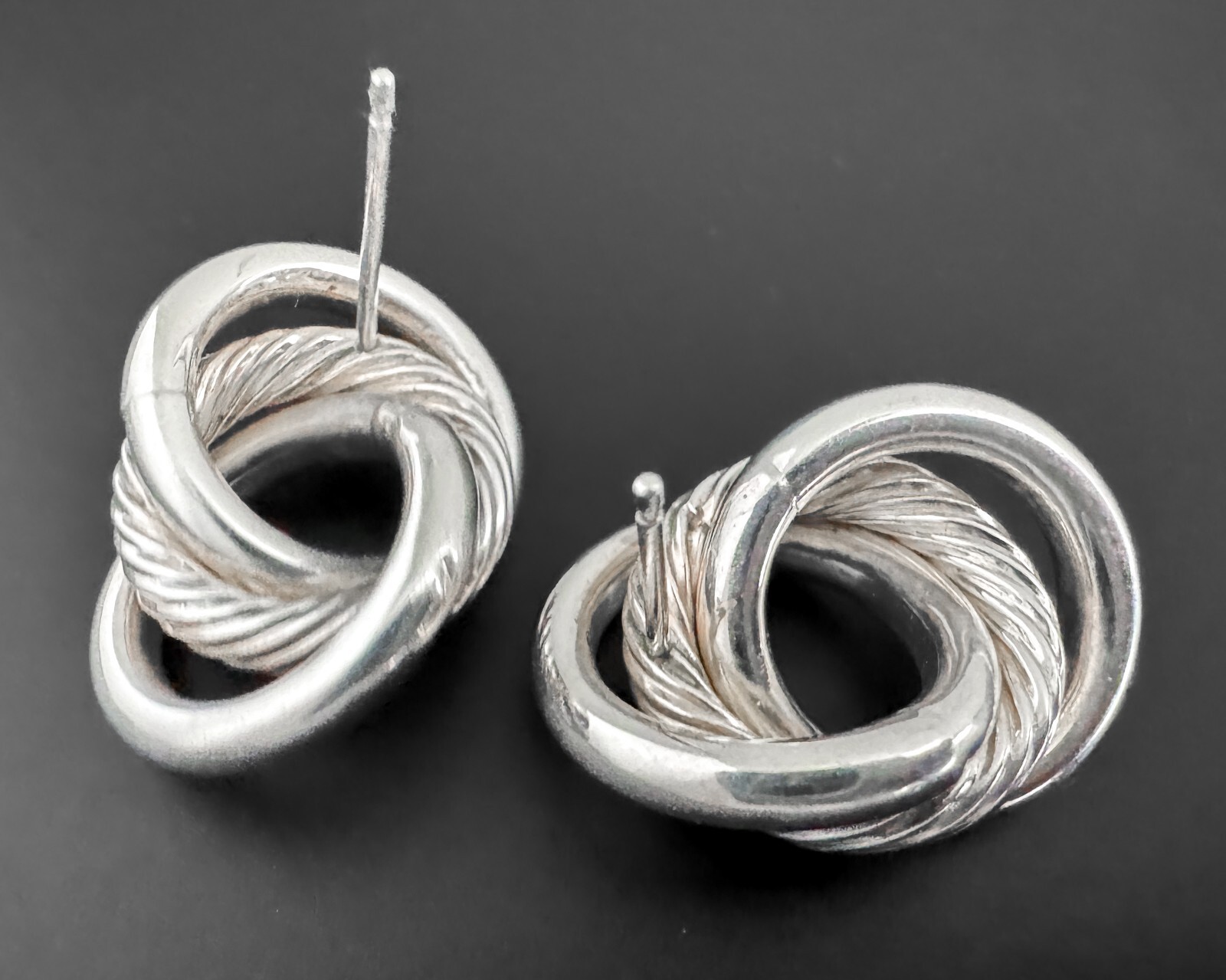 Sterling Silver Triple Interlocking Ring Twist Ca… - image 2