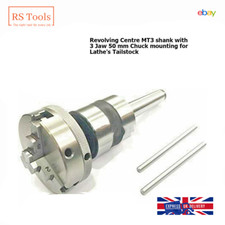 Revolving Centre MT3 shank with 50mm 3 Jaw Chuck mounting for Lathe's Tailstock