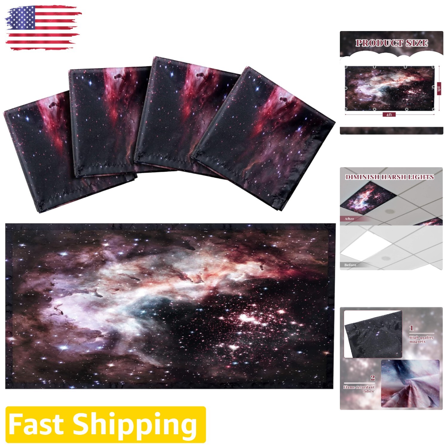 Magnetic Light Covers - Star and Cloud Design - 4 Pack - 2 Feet - Ceiling Lig...-image