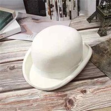 100 Wool Men's White Bowler Hat Fedora Gentleman Hat S M L XL