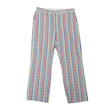 Vintage 70s white and multicolor plaid straight leg trouser pants 34"