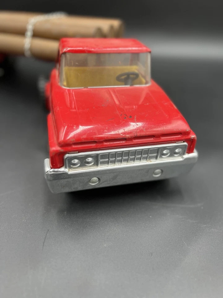 Structo Truck Tractor With Red Log Hauler Trailer With Load Of Logs  - Image 3 of 4