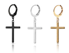 2pc Men Women Stainless Steel Slim Cross Dangle Drop Huggie Earrings Hinged Hoop