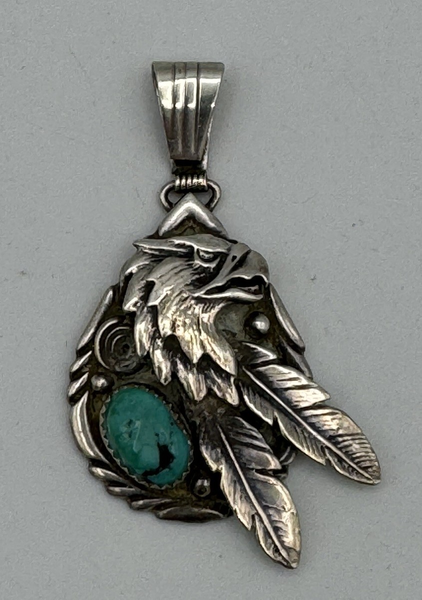 Vtg Native American Navajo Sterling And Turquoise Pendant