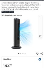 Amazon Basics 28" (71 cm) 60-Degree Oscillating Tower Fan for Bedroom, Living