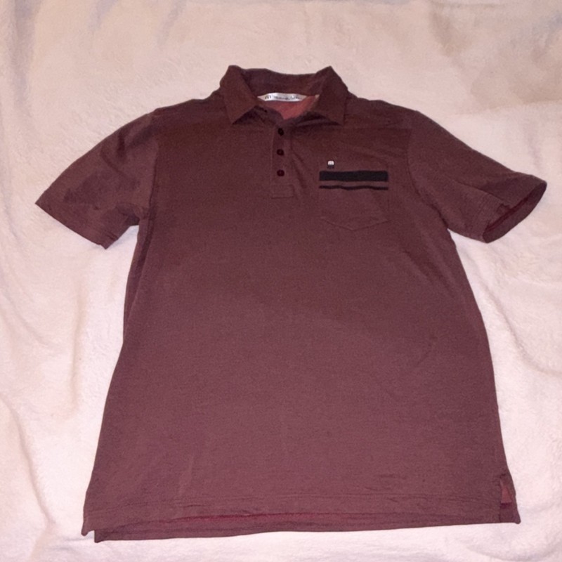 TravisMathew Men's Burgundy golf  Polo Shirt M Short Sleeve Collared pocket