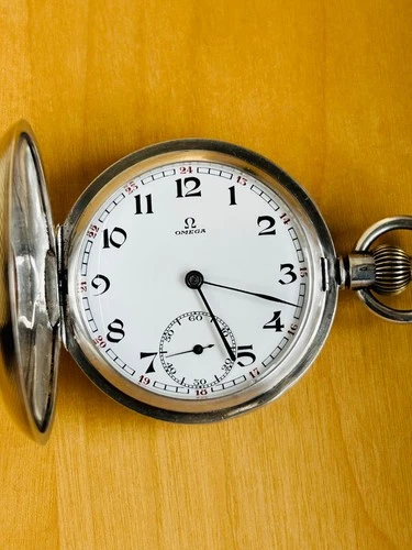 2T847 Antique Omega sterling silver(935/1000), half hunter pocket watch