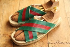 Gucci Red Green leather Sandals Sliders Flip Flops Mens UK 10 US 11 EU 44