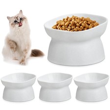 Plastic Tilted Elevated Cat Bowls Raised Food Dish Flat Faced Kitten White 4 PCS
