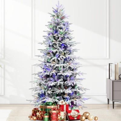 7 Ft Prelit Flocked Christmas Tree Artificial Fraser Fir &400 Multicolor Light