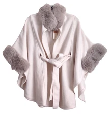 Max Studio Faux Fur Poncho Coat Wrap Winter Cape Oversized One Size NEW