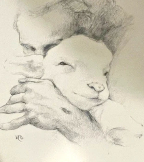 Impresión artística enmarcada y mate de Katherine Brown Jesús y el cordero lista para colgar Foto 4 de 4