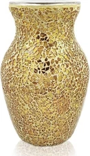 CEMABT Gold Glass Vase for Flowers, Tempered Cracked Mosaic Handmade New