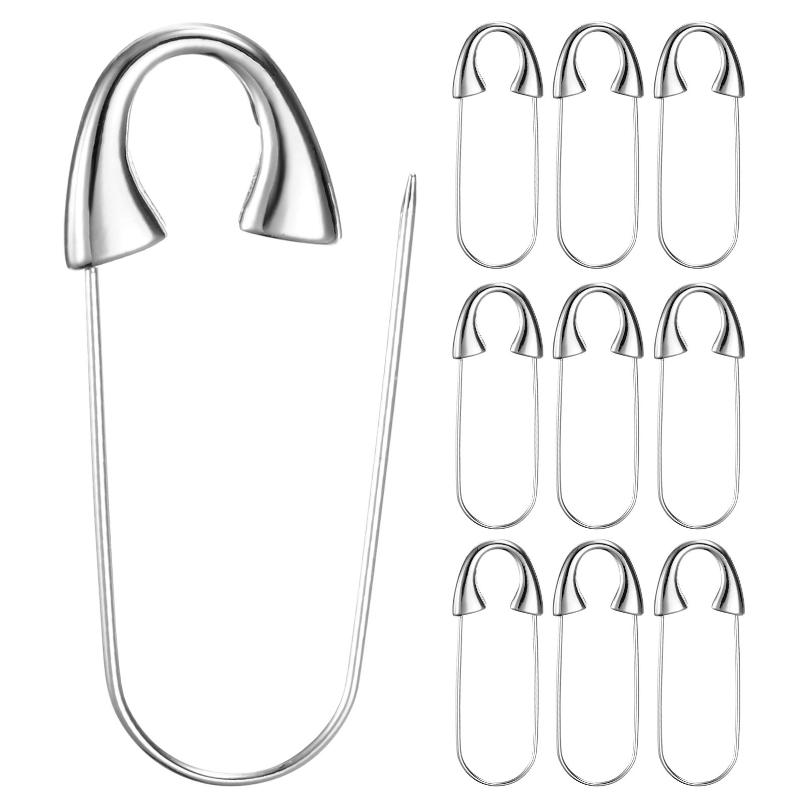 10-Pack Large Safety Pin, 2.13 In(54mm) Heavy Brooch Pin [Silver Tone]