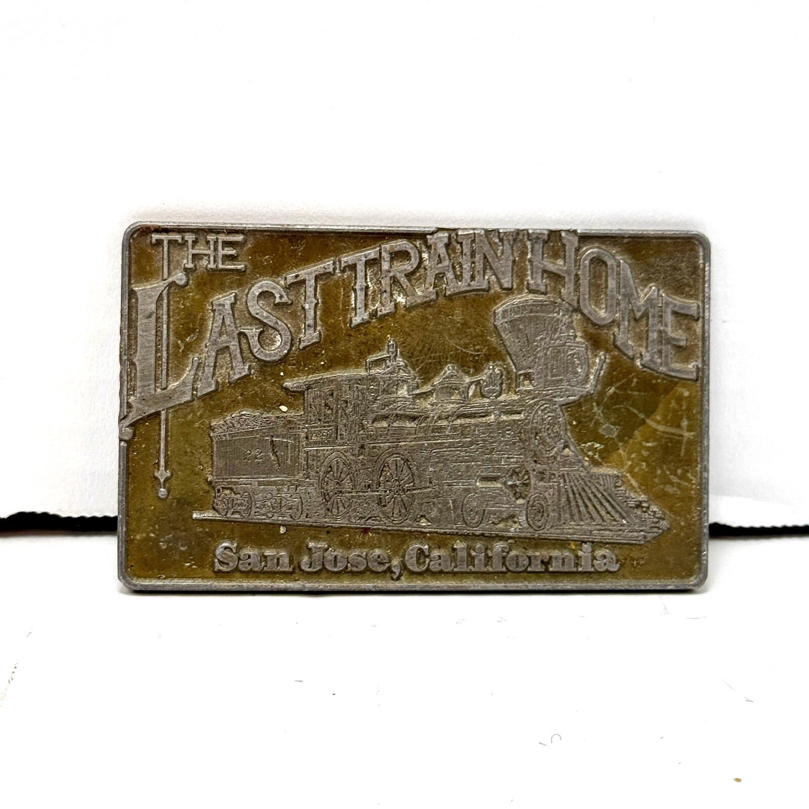 Vintage Last Train Home Belt Buckle Train San Jose California Souvenir