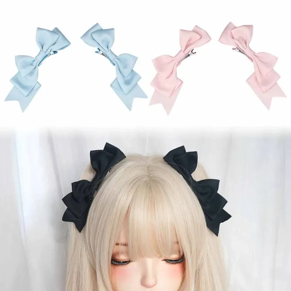 Clip de pelo Kawaii hecho a mano con moño anime Lolita cosplay tocado accesorio para el cabello Foto 2 de 4