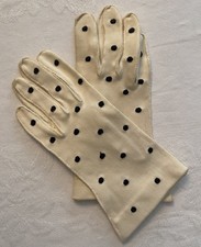 Vintage Girls Polka Dot Dress Gloves Off White Black 7.75 Dance Pageant Formal