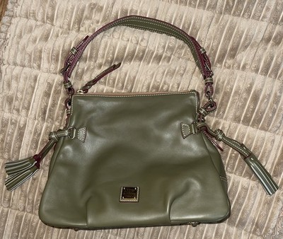 Dooney Bourke Florentine Leather Satchel Olive Green Pouch, Key Fob, Duster Cert