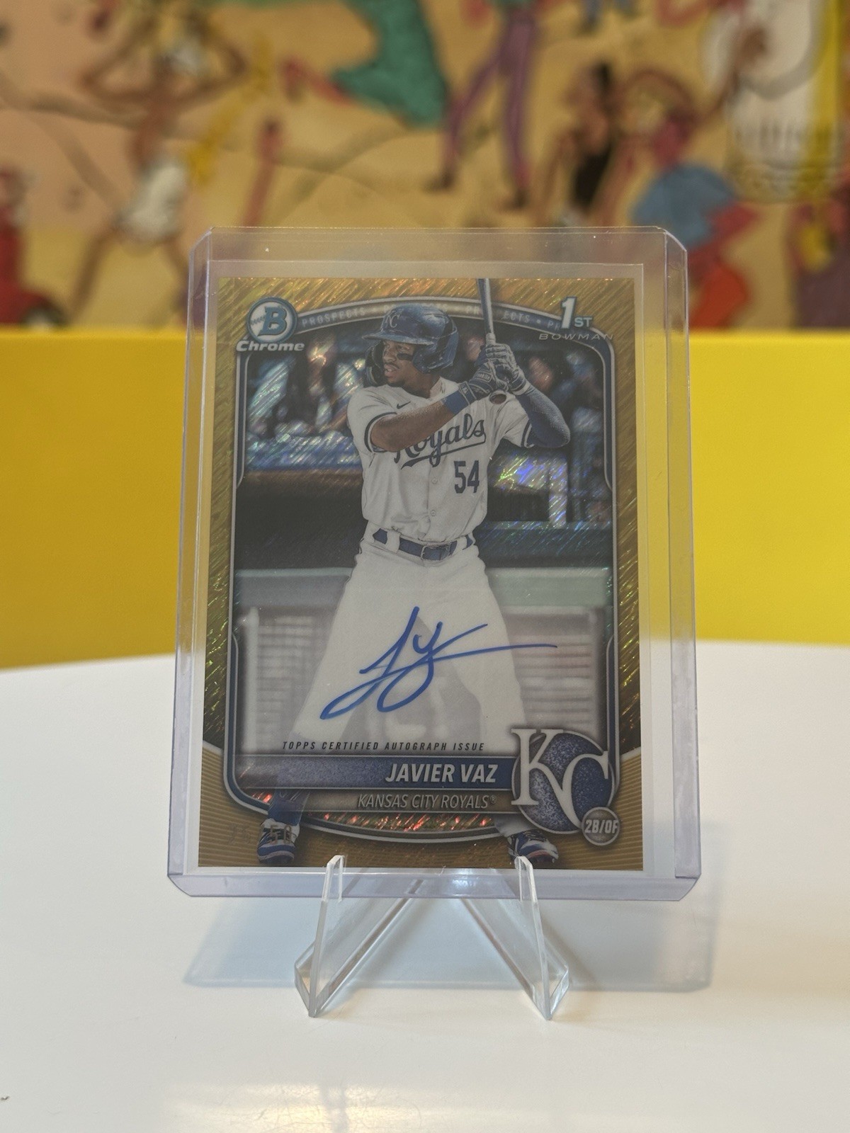 2025 Bowman Chrome Javier Vaz Gold Shimmer Auto /50 RC Royals 1st Bowman On-Card