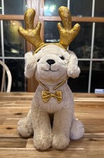 FAO Schwarz 12  Golden Labrador Retriever Puppy Dog Plush Gold Bow Tie  Antlers