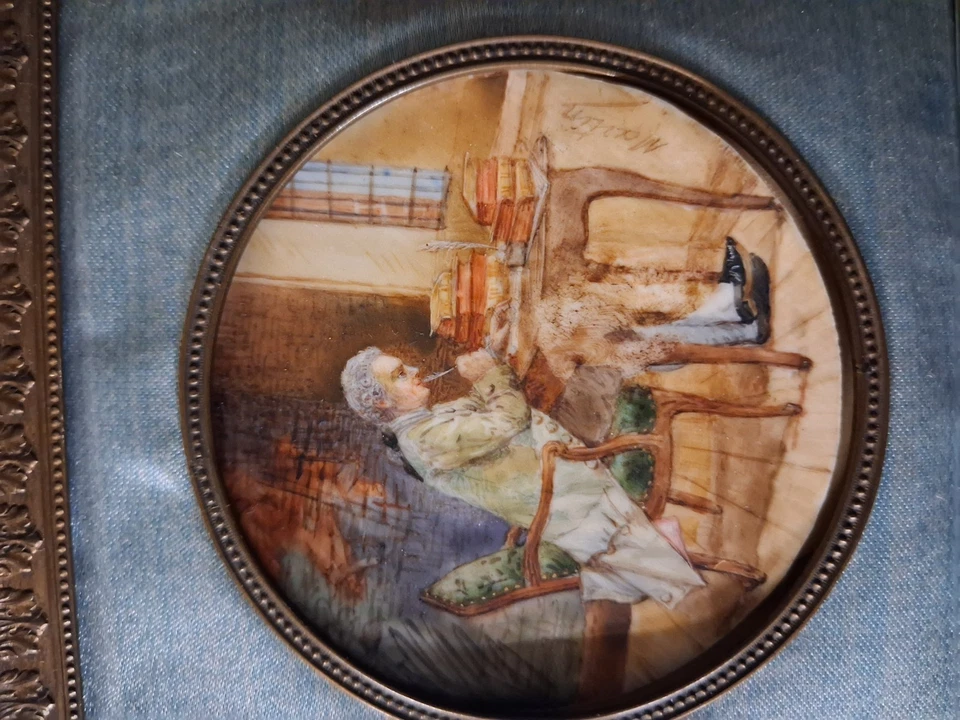 MINIATURE  19ème homme noble ecrivant a son bureau style 18 eme - Photo 2/4