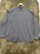 Nautica Mens Long Sleeve Button Down Dress Shirt XXL 2X Blue White Plaid