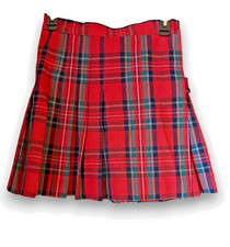 Vintage PARKER Red Plaid Schoolgirl Wrap Mini Skirt Pleated Girls Youth Size 12