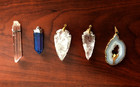 Lot of Stone Gemstone Quartz Arrowhead Agate Pendant Top Jewelry Making Craft — photo 1
