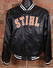 Vintage STIHL Swingster Full Zip Jacket Black Satin Snap XL USA Made