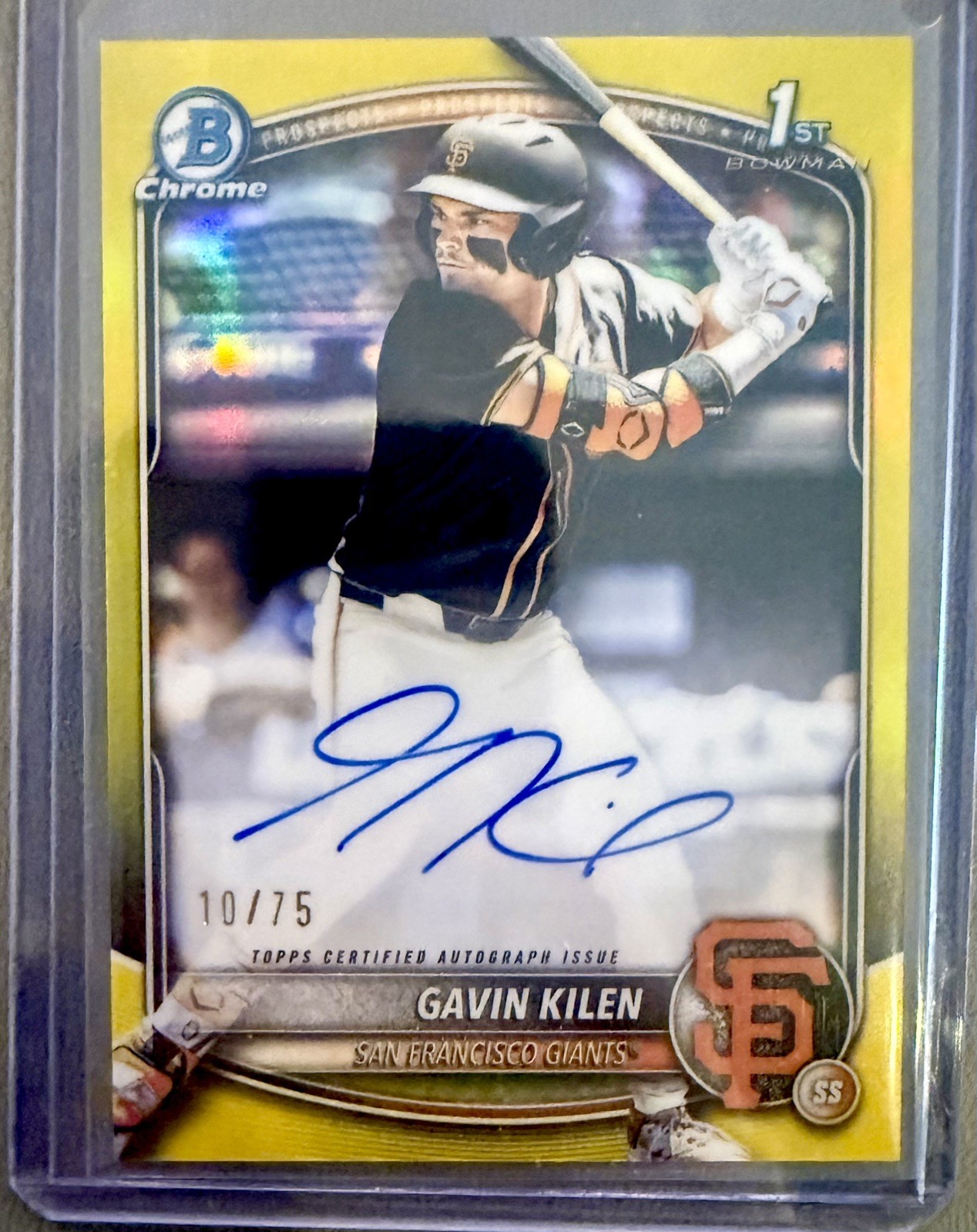 2025 Bowman Draft 1st Chrome Gavin Kilen Yellow Refractor Auto /75 Giants