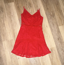 Red Lace Fit & Flare Mini Dress Size S V-Neck Strappy Sleeveless Cocktail