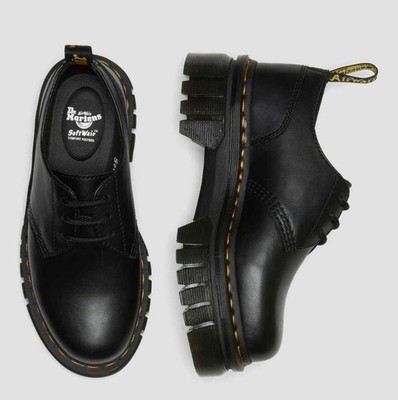 Dr. Martens Audrick 3-Eye Black Nappa Lux Leather Platform Shoe US W 7 NEW $170